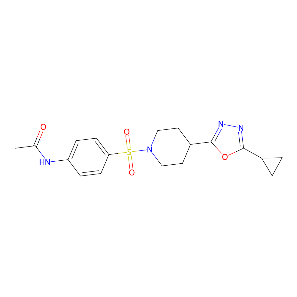 N-(4-((4-(5-cyclopropyl-1,3,4-oxadiazol-2-yl)piperidin-1-yl)sulfonyl)phenyl)acetamide molecular structure, CAS 1171345-37-1