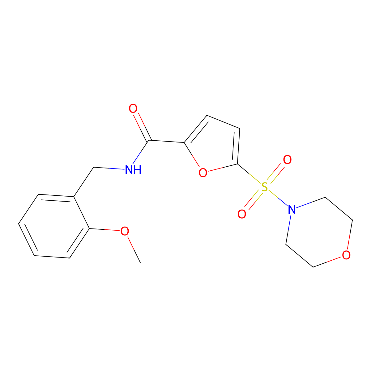 N-(2-methoxybenzyl)-5-(morpholinosulfonyl)furan-2-carboxamide molecular structure, CAS 1171345-51-9
