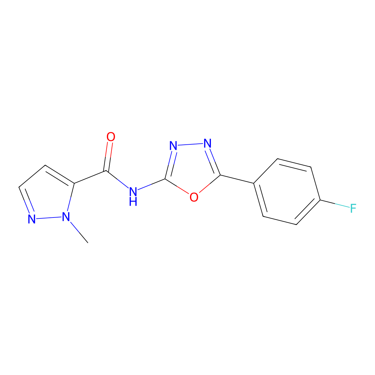 N-(5-(4-fluorophenyl)-1,3,4-oxadiazol-2-yl)-1-methyl-1H-pyrazole-5-carboxamide molecular structure, CAS 1171346-66-9