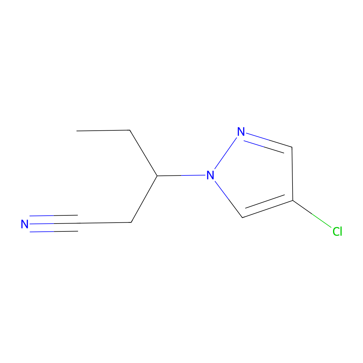 3-(4-chloro-1H-pyrazol-1-yl)pentanenitrile molecular structure, CAS 1171348-04-1