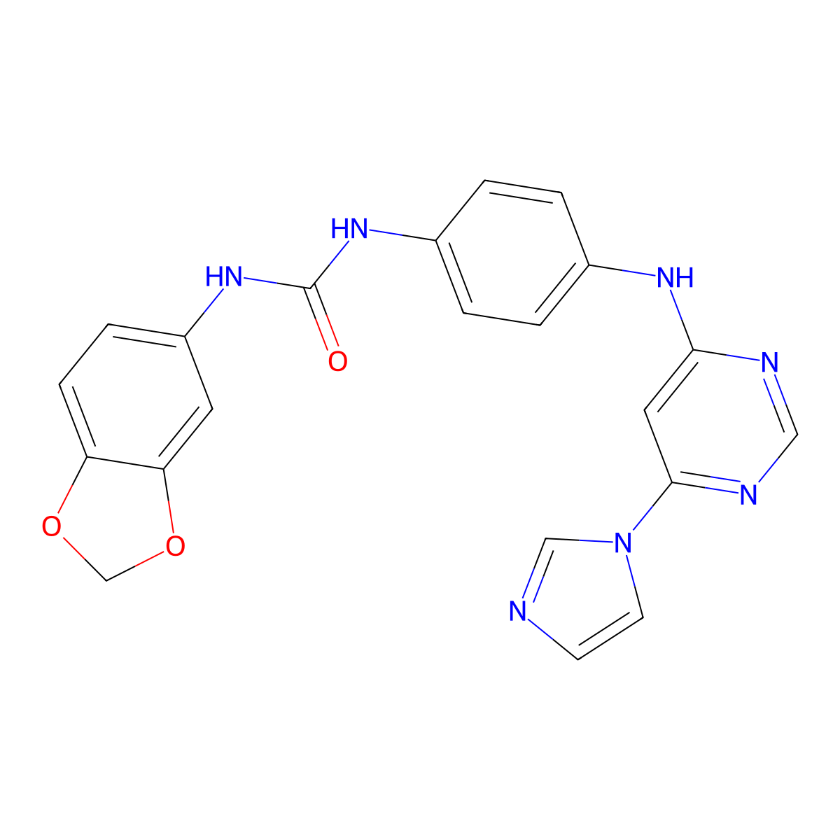 1-(4-((6-(1H-imidazol-1-yl)pyrimidin-4-yl)amino)phenyl)-3-(benzo[d][1,3]dioxol-5-yl)urea molecular structure, CAS 1171348-47-2