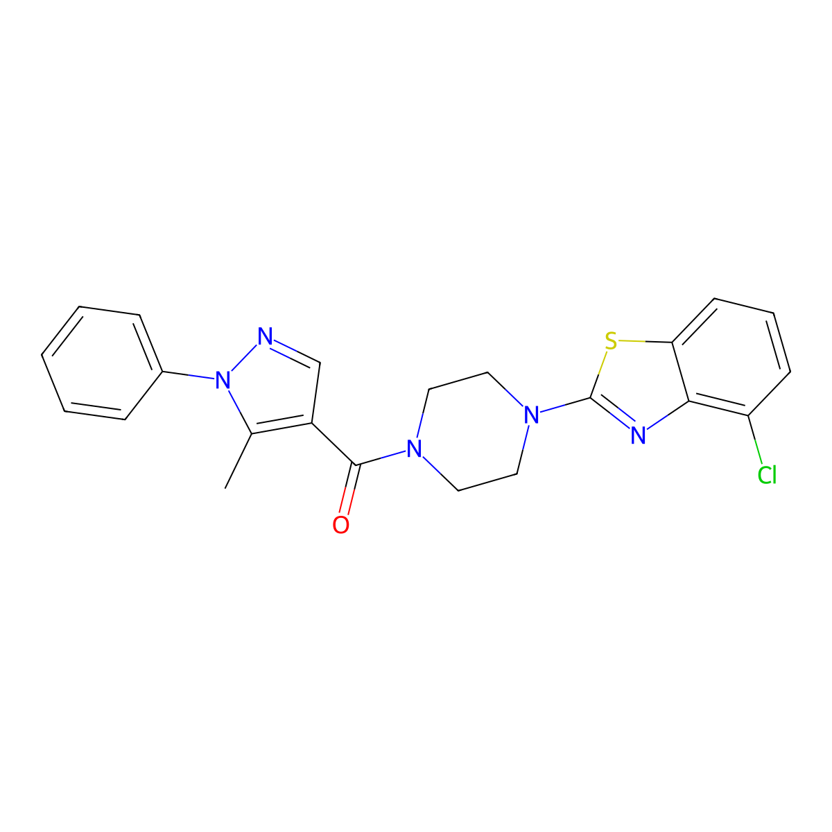 (4-(4-chlorobenzo[d]thiazol-2-yl)piperazin-1-yl)(5-methyl-1-phenyl-1H-pyrazol-4-yl)methanone molecular structure, CAS 1171350-46-1