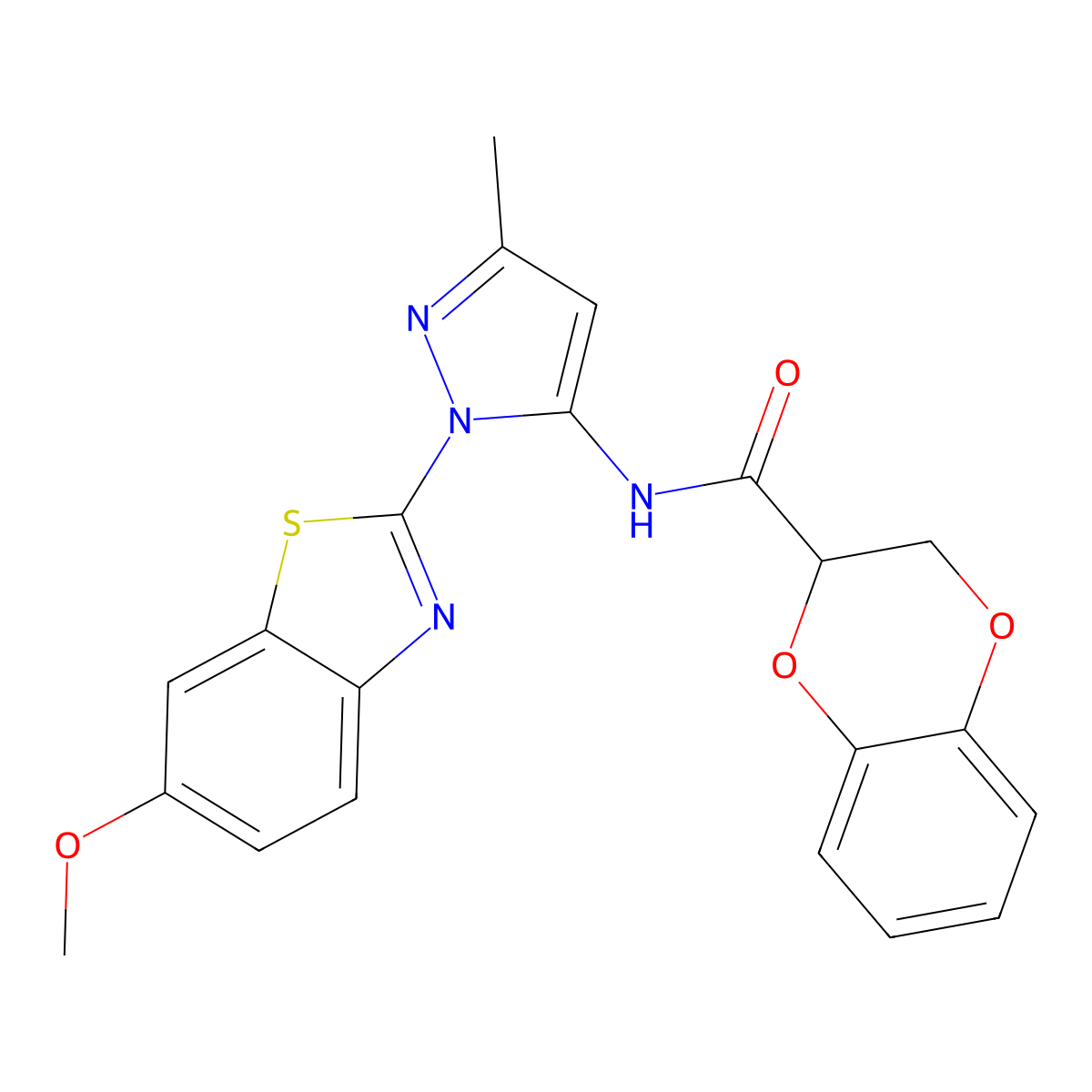 N-(1-(6-methoxybenzo[d]thiazol-2-yl)-3-methyl-1H-pyrazol-5-yl)-2,3-dihydrobenzo[b][1,4]dioxine-2-carboxamide molecular structure, CAS 1171350-49-4