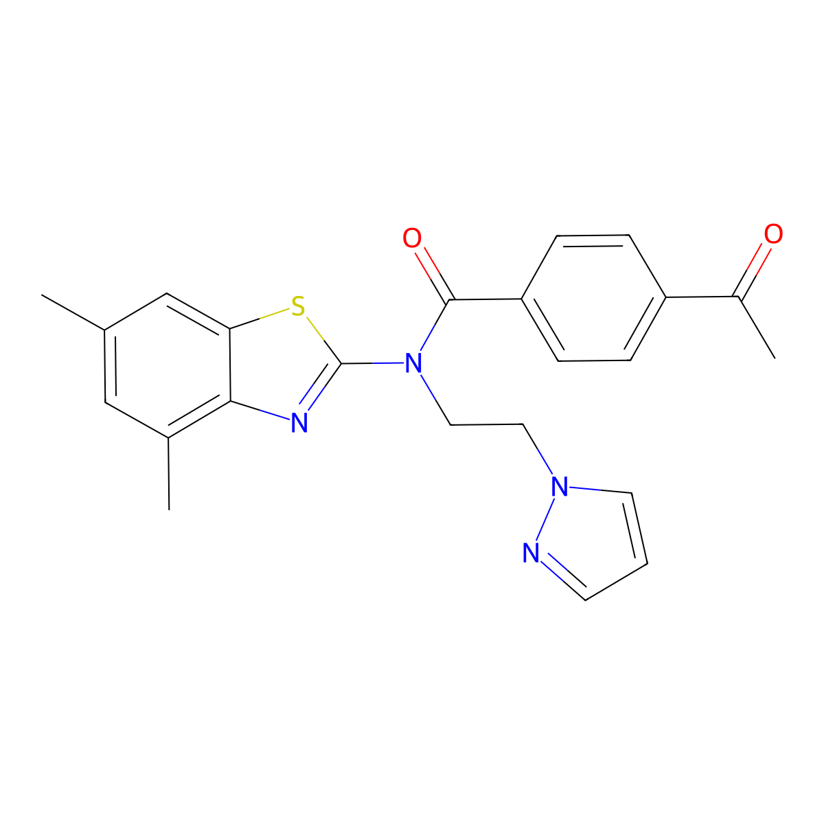 N-(2-(1H-pyrazol-1-yl)ethyl)-4-acetyl-N-(4,6-dimethylbenzo[d]thiazol-2-yl)benzamide molecular structure, CAS 1171351-16-8