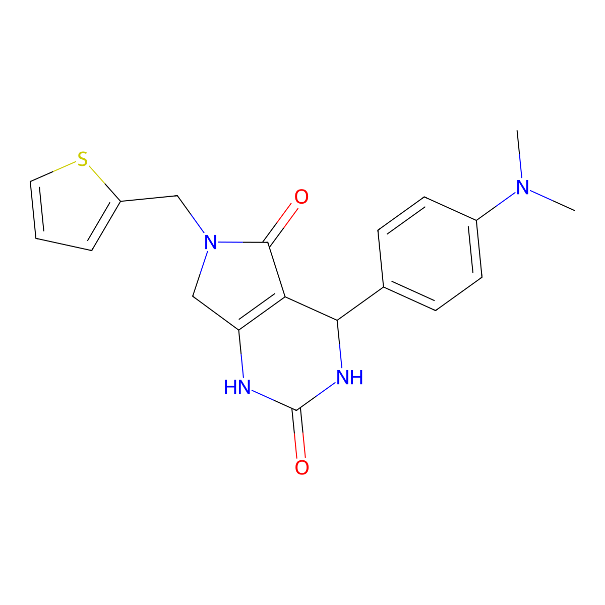 4-(4-(dimethylamino)phenyl)-6-(thiophen-2-ylmethyl)-3,4,6,7-tetrahydro-1H-pyrrolo[3,4-d]pyrimidine-2,5-dione molecular structure, CAS 1171353-33-5