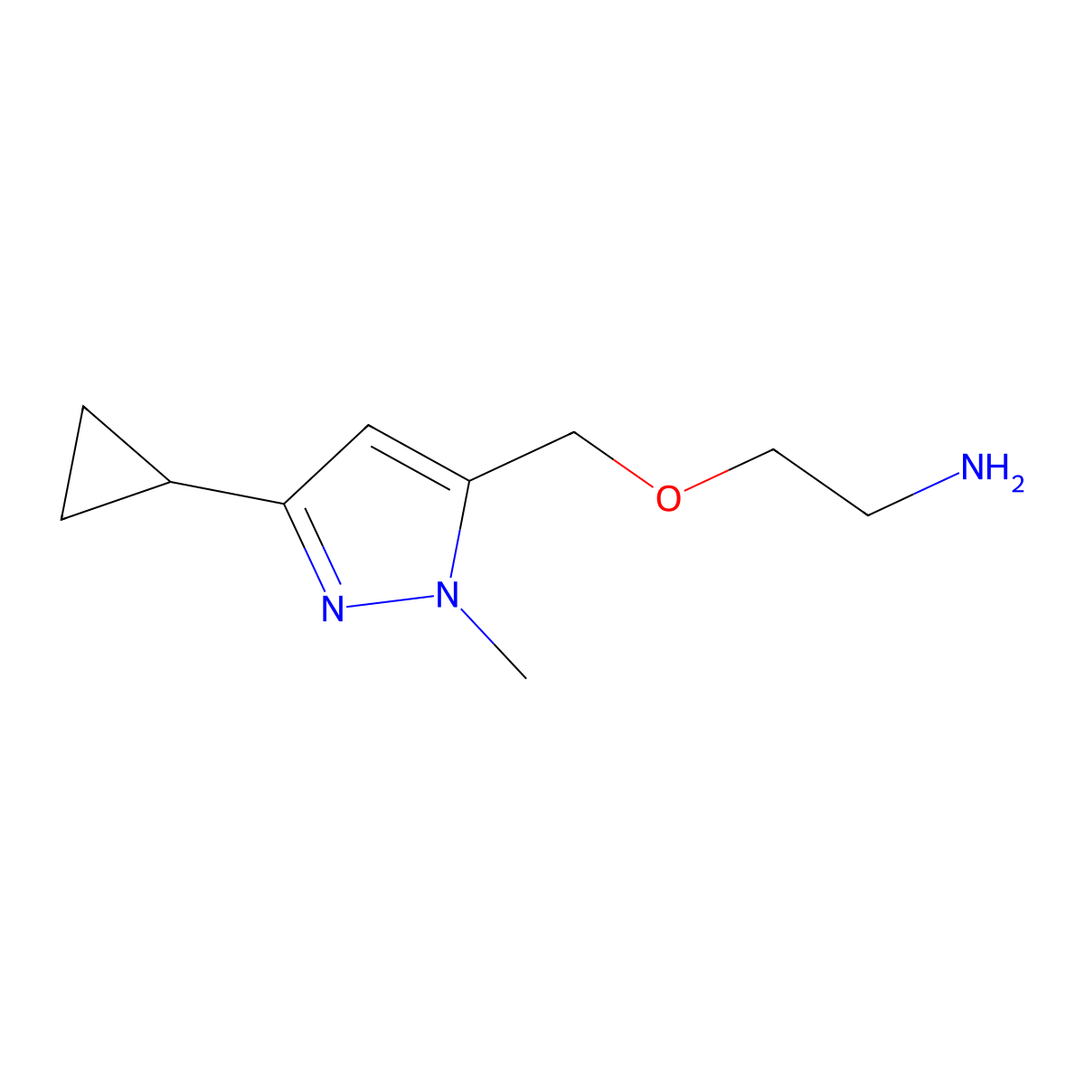 2-((3-Cyclopropyl-1-methyl-1H-pyrazol-5-yl)methoxy)ethanamine molecular structure, CAS 1171355-06-8