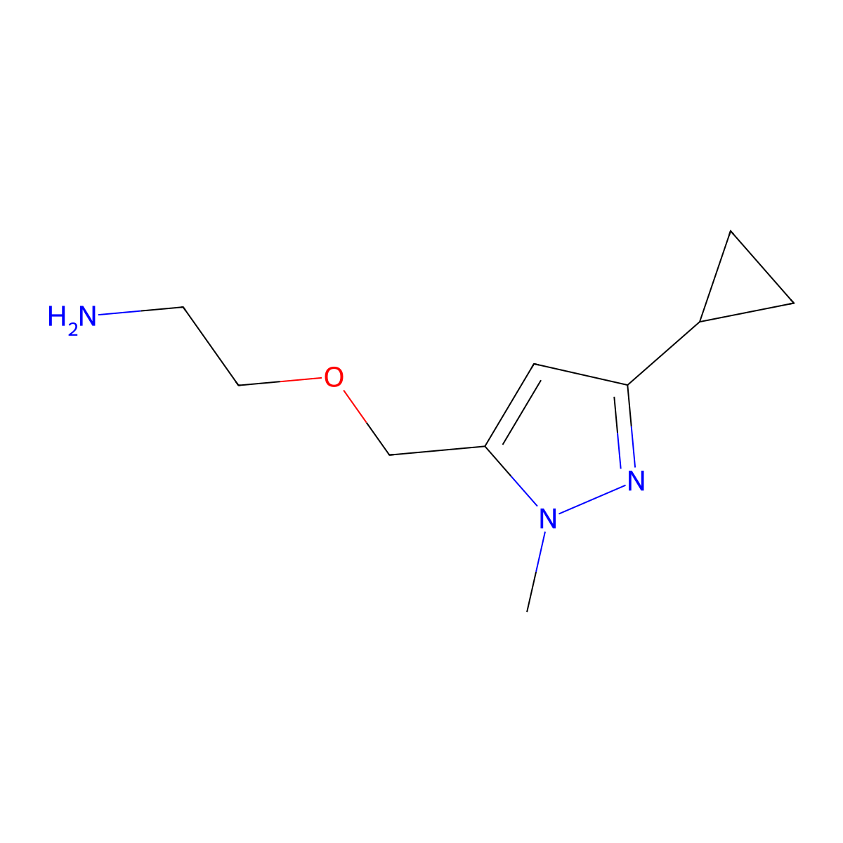 2-((3-Cyclopropyl-1-methyl-1H-pyrazol-5-yl)methoxy)ethanamine molecular structure, CAS 1171355-06-8