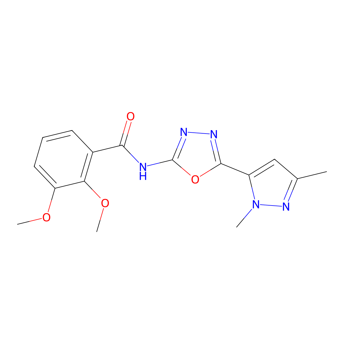 N-[5-(1,3-dimethyl-1H-pyrazol-5-yl)-1,3,4-oxadiazol-2-yl]-2,3-dimethoxybenzamide molecular structure, CAS 1171356-25-4