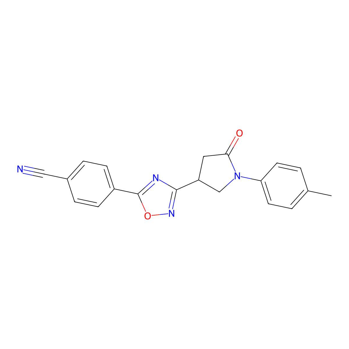 4-(3-(5-Oxo-1-(p-tolyl)pyrrolidin-3-yl)-1,2,4-oxadiazol-5-yl)benzonitrile molecular structure, CAS 1171357-17-7