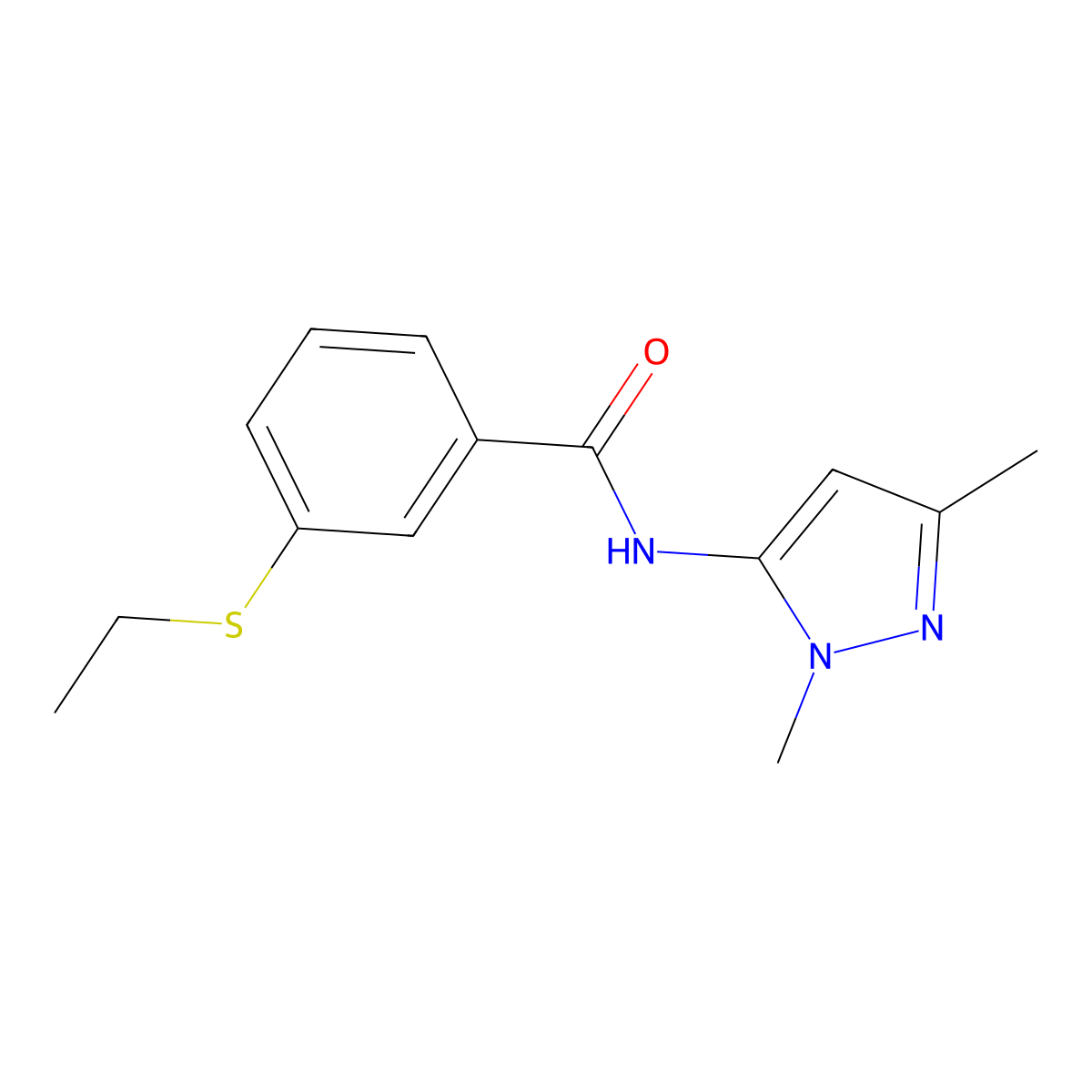 N-(1,3-dimethyl-1H-pyrazol-5-yl)-3-(ethylthio)benzamide molecular structure, CAS 1171357-75-7