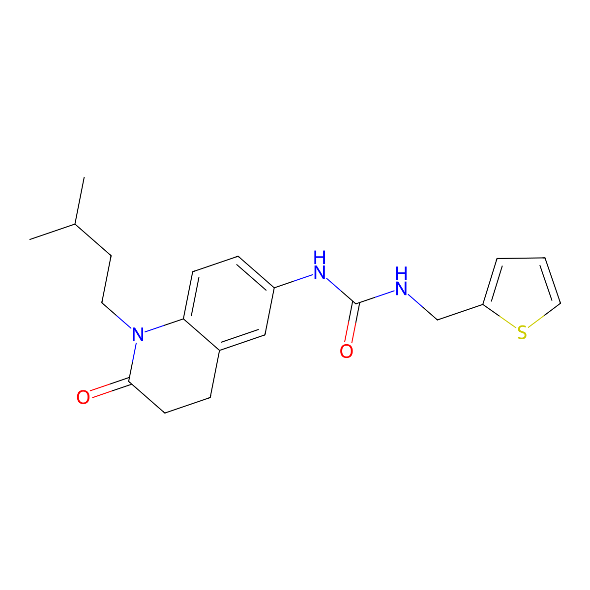 1-(1-Isopentyl-2-oxo-1,2,3,4-tetrahydroquinolin-6-yl)-3-(thiophen-2-ylmethyl)urea molecular structure, CAS 1171359-12-8