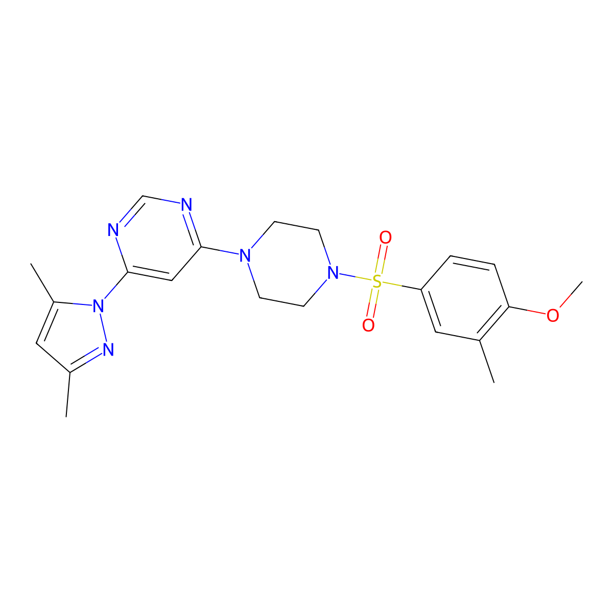 4-(3,5-dimethyl-1H-pyrazol-1-yl)-6-(4-((4-methoxy-3-methylphenyl)sulfonyl)piperazin-1-yl)pyrimidine molecular structure, CAS 1171359-89-9