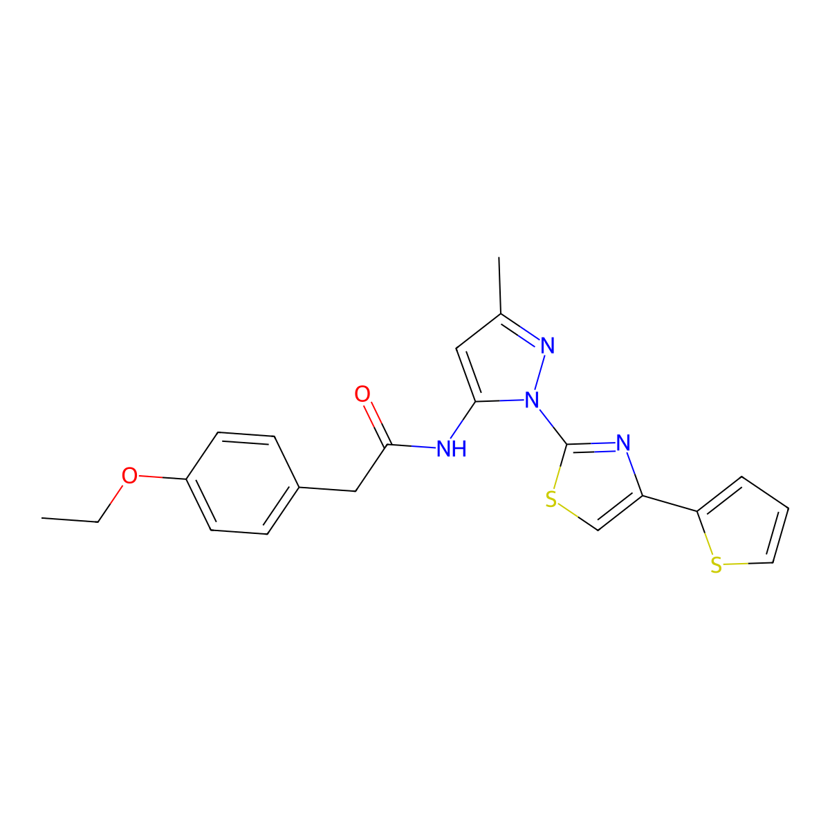 2-(4-ethoxyphenyl)-N-(3-methyl-1-(4-(thiophen-2-yl)thiazol-2-yl)-1H-pyrazol-5-yl)acetamide molecular structure, CAS 1171363-39-5