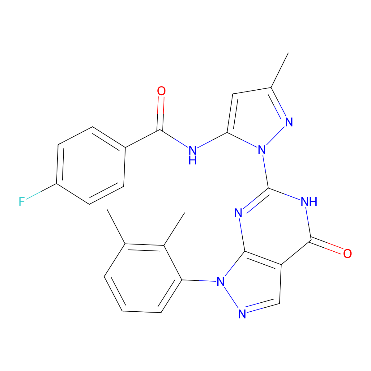N-(1-(1-(2,3-dimethylphenyl)-4-oxo-4,5-dihydro-1H-pyrazolo[3,4-d]pyrimidin-6-yl)-3-methyl-1H-pyrazol-5-yl)-4-fluorobenzamide molecular structure, CAS 1171365-28-8