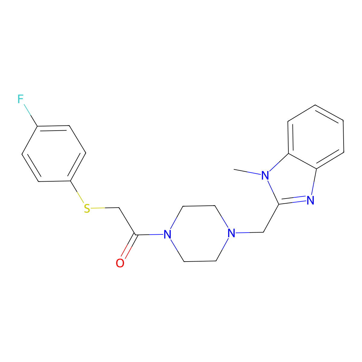 2-((4-fluorophenyl)thio)-1-(4-((1-methyl-1H-benzo[d]imidazol-2-yl)methyl)piperazin-1-yl)ethanone molecular structure, CAS 1171365-84-6