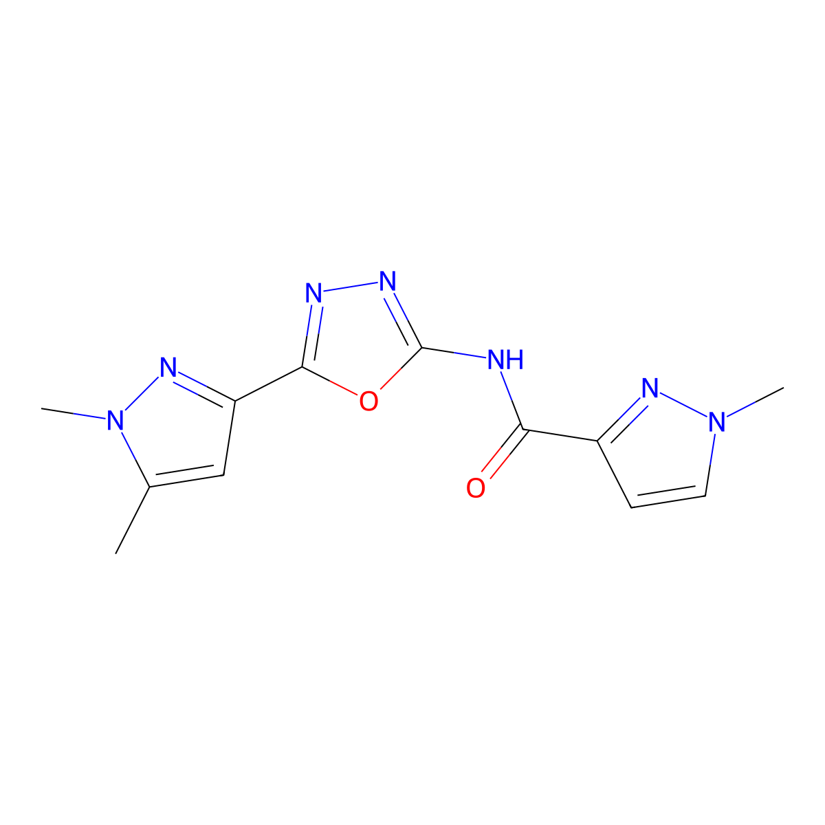N-[5-(1,5-dimethyl-1H-pyrazol-3-yl)-1,3,4-oxadiazol-2-yl]-1-methyl-1H-pyrazole-3-carboxamide molecular structure, CAS 1171367-17-1