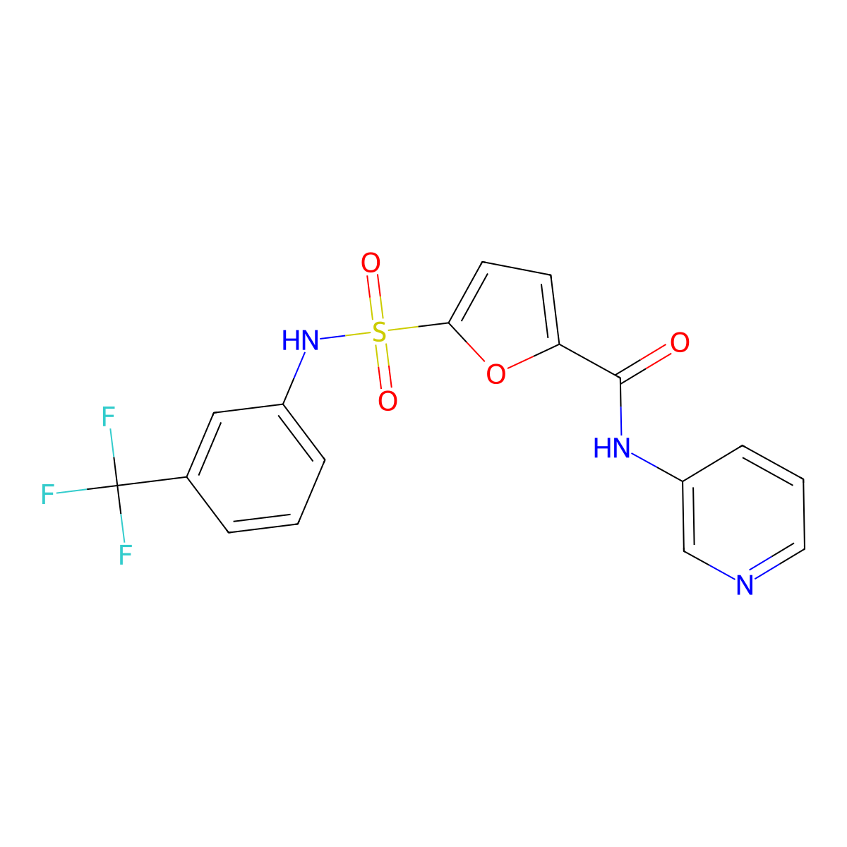 N-(pyridin-3-yl)-5-(N-(3-(trifluoromethyl)phenyl)sulfamoyl)furan-2-carboxamide molecular structure, CAS 1171370-44-7