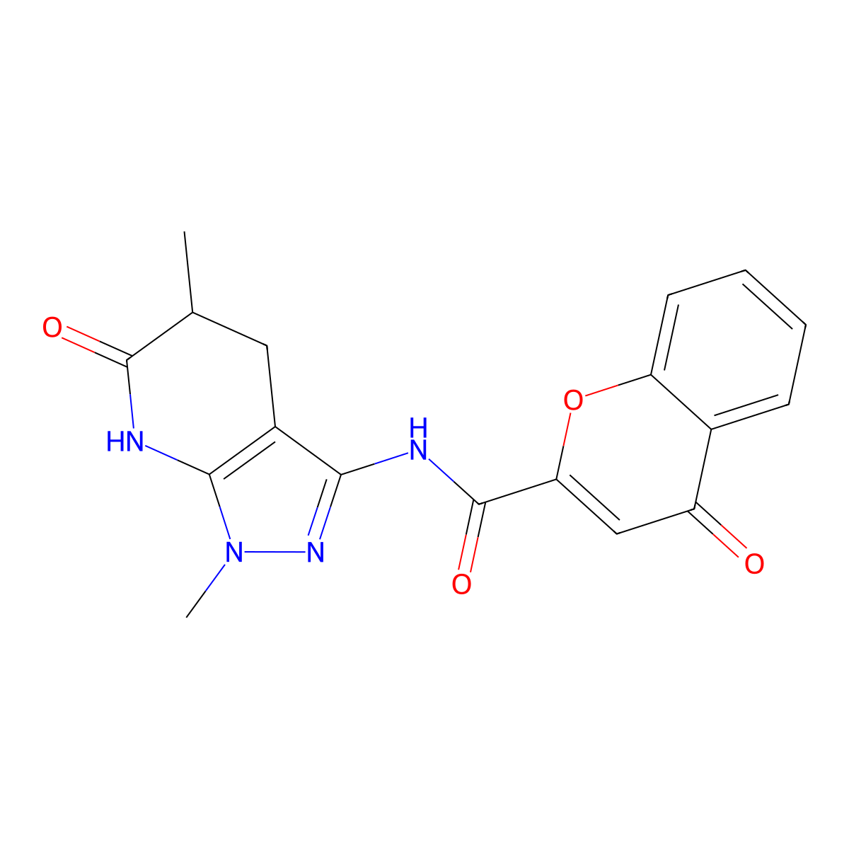 N-(1,5-dimethyl-6-oxo-4,5,6,7-tetrahydro-1H-pyrazolo[3,4-b]pyridin-3-yl)-4-oxo-4H-chromene-2-carboxamide molecular structure, CAS 1171370-47-0