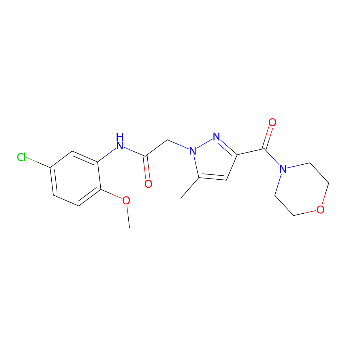 N-(5-chloro-2-methoxyphenyl)-2-[5-methyl-3-(morpholine-4-carbonyl)-1H-pyrazol-1-yl]acetamide molecular structure, CAS 1171374-42-7