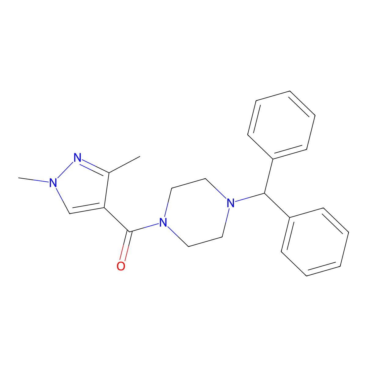 (4-benzhydrylpiperazin-1-yl)(1,3-dimethyl-1H-pyrazol-4-yl)methanone molecular structure, CAS 1171376-86-5