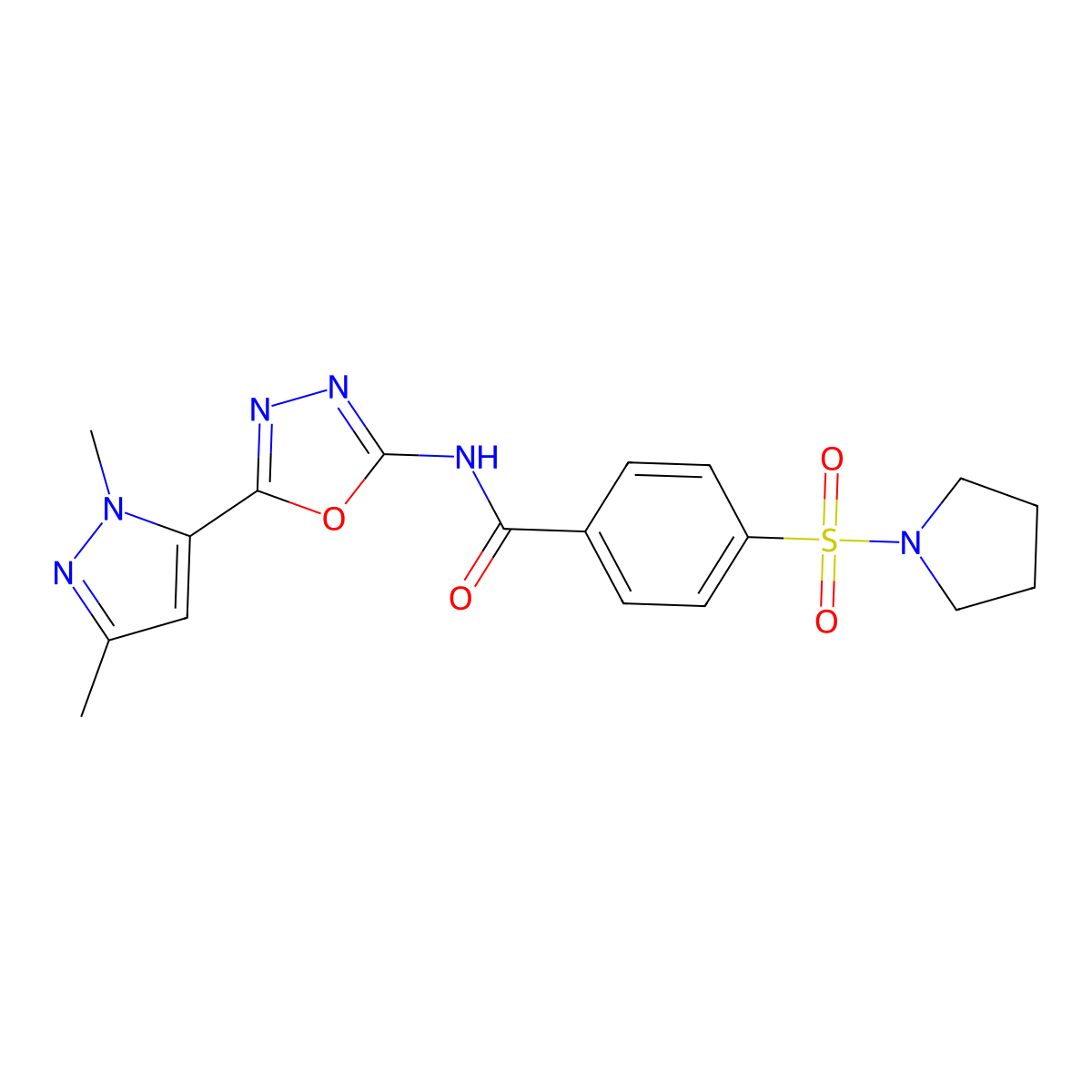 N-[5-(1,3-Dimethyl-1H-pyrazol-5-yl)-1,3,4-oxadiazol-2-yl]-4-(1-pyrrolidinylsulfonyl)benzamide molecular structure, CAS 1171377-52-8