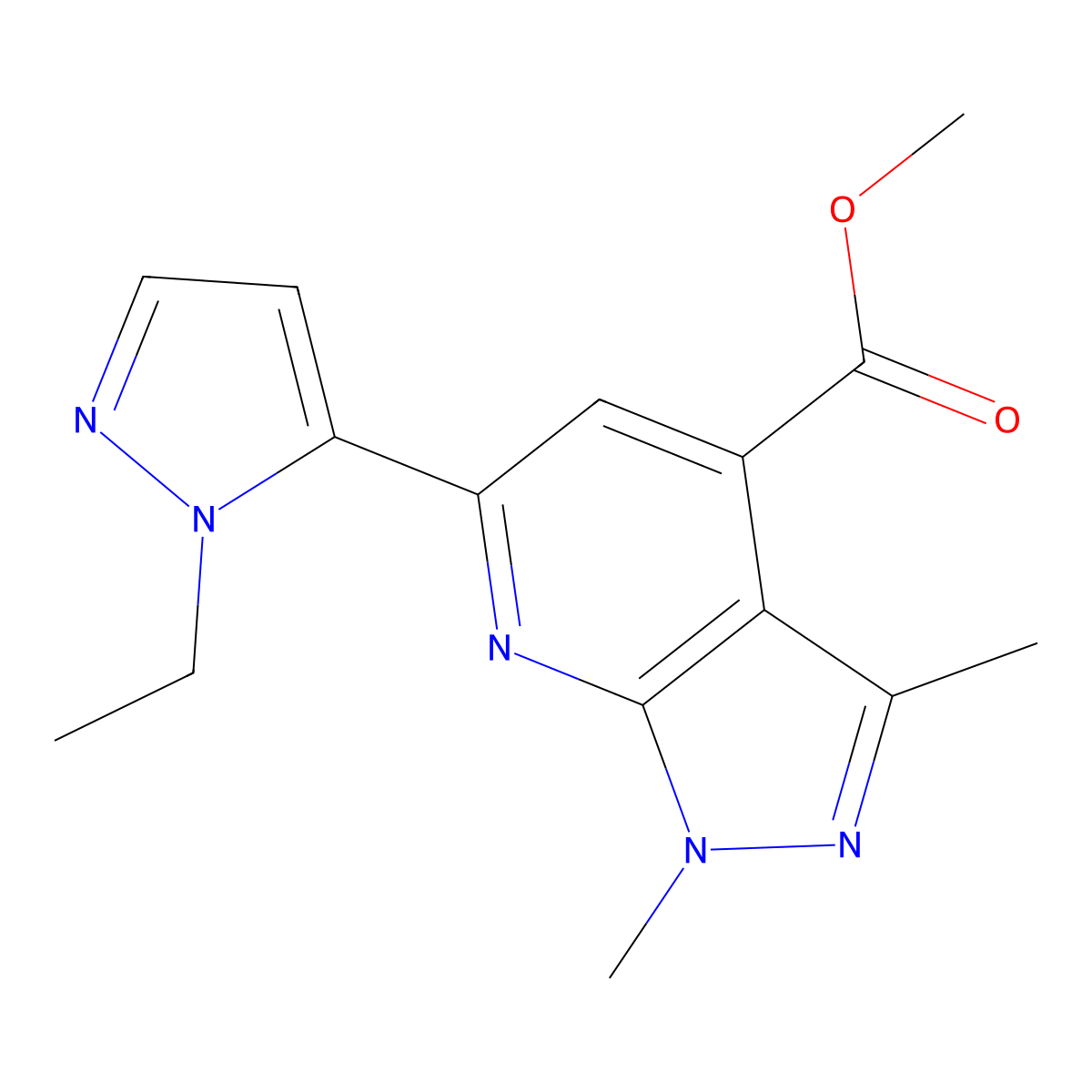 methyl 6-(1-ethyl-1H-pyrazol-5-yl)-1,3-dimethyl-1H-pyrazolo[3,4-b]pyridine-4-carboxylate molecular structure, CAS 1171378-32-7