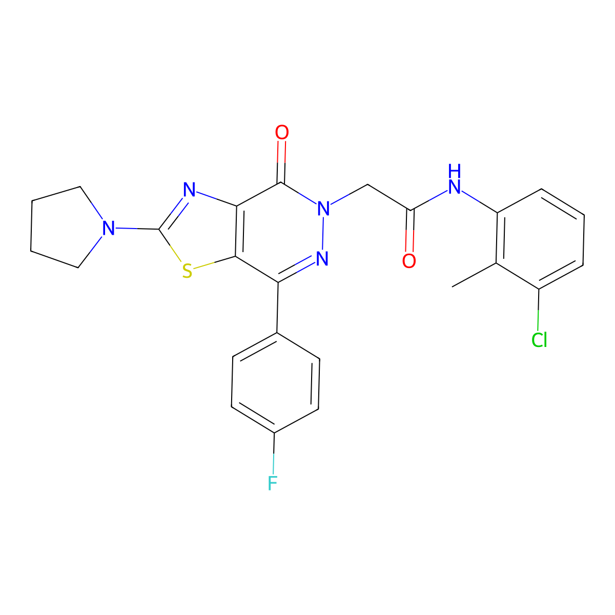 N-(3-chloro-2-methylphenyl)-2-(7-(4-fluorophenyl)-4-oxo-2-(pyrrolidin-1-yl)thiazolo[4,5-d]pyridazin-5(4H)-yl)acetamide molecular structure, CAS 1171378-64-5