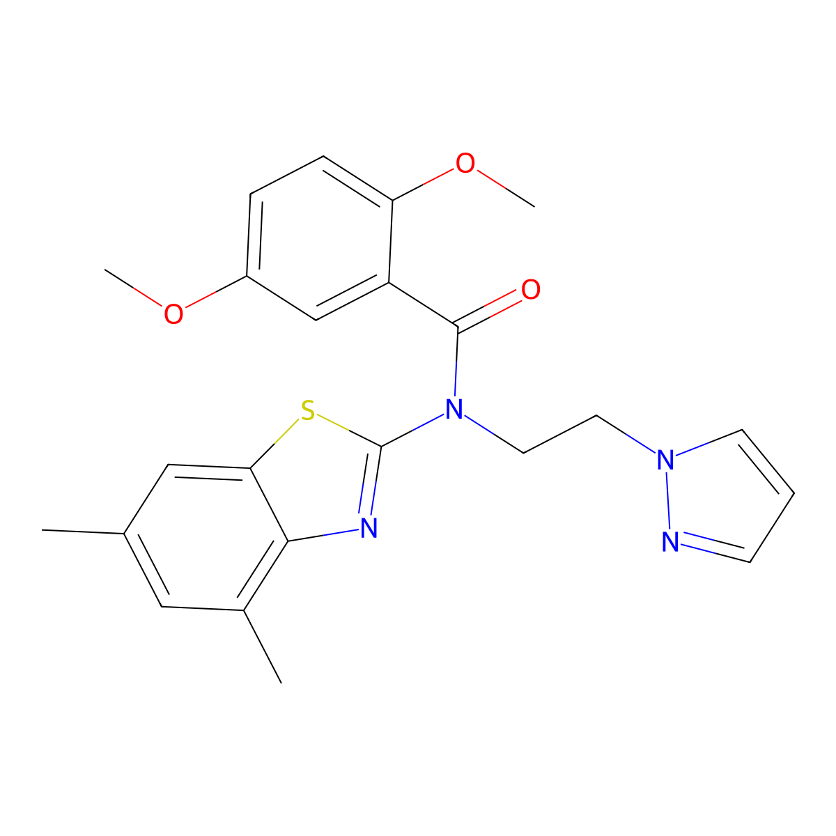 N-(2-(1H-pyrazol-1-yl)ethyl)-N-(4,6-dimethylbenzo[d]thiazol-2-yl)-2,5-dimethoxybenzamide molecular structure, CAS 1171378-83-8