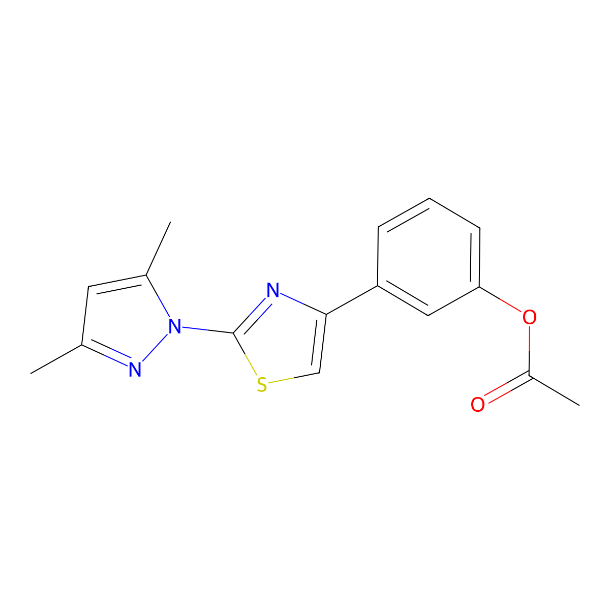 3-[2-(3,5-dimethyl-1H-pyrazol-1-yl)-1,3-thiazol-4-yl]phenyl acetate molecular structure, CAS 1171379-26-2