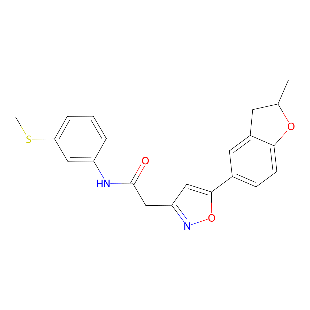 2-(5-(2-methyl-2,3-dihydrobenzofuran-5-yl)isoxazol-3-yl)-N-(3-(methylthio)phenyl)acetamide molecular structure, CAS 1171381-98-8