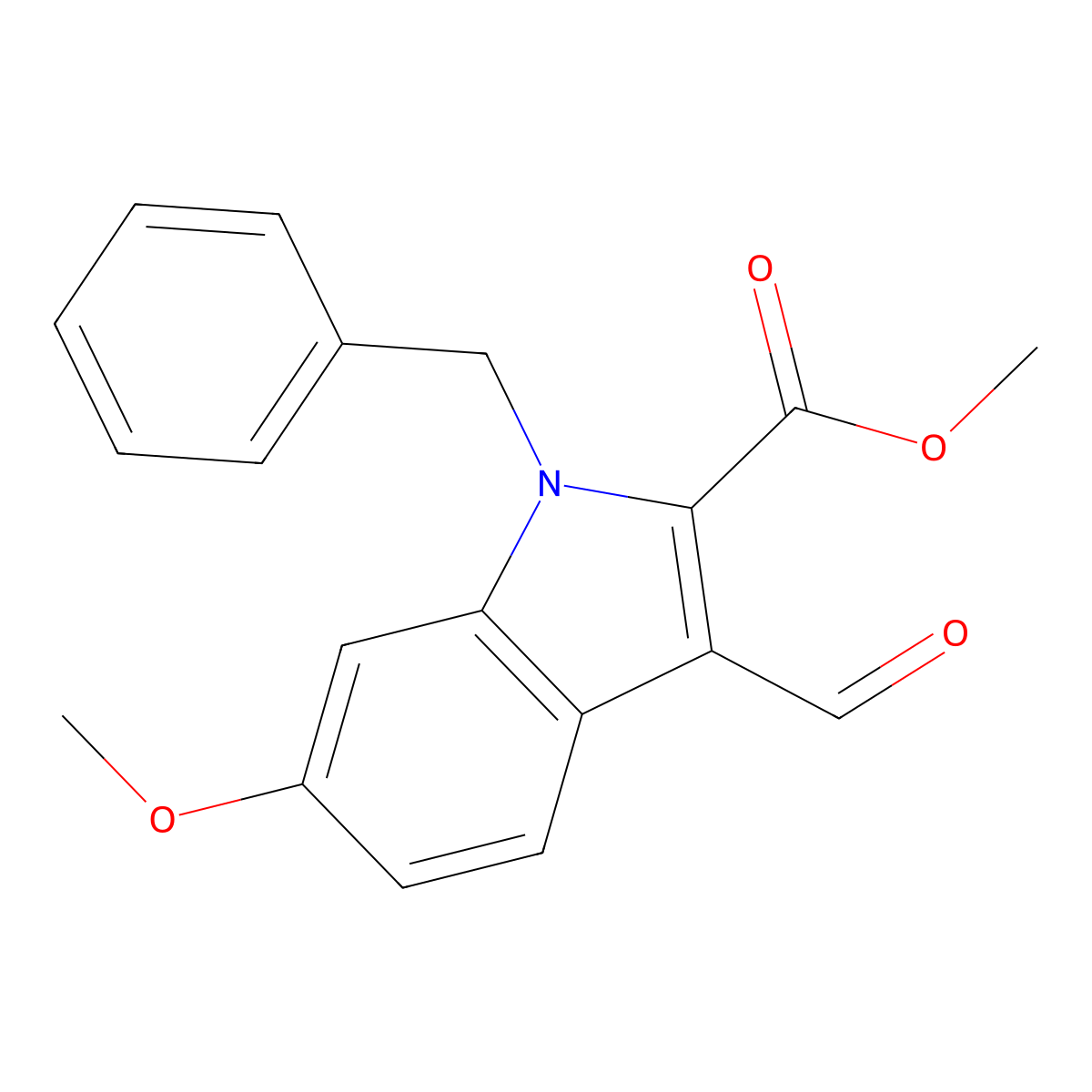 Methyl 1-benzyl-3-formyl-6-methoxy-1H-indole-2-carboxylate molecular structure, CAS 1171383-10-0