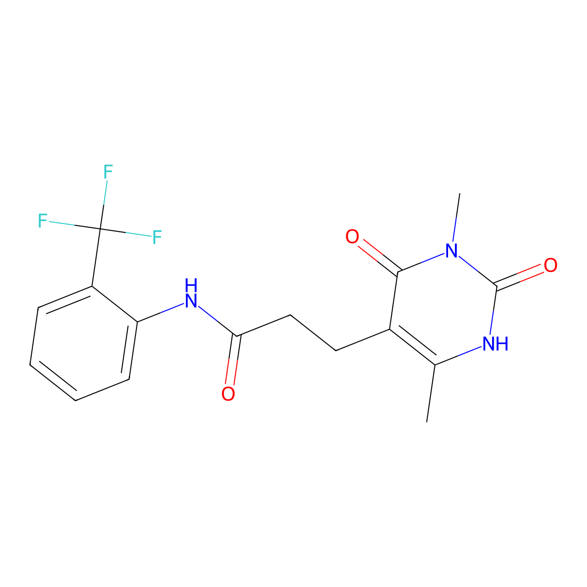 3-(3,6-dimethyl-2,4-dioxo-1,2,3,4-tetrahydropyrimidin-5-yl)-N-(2-(trifluoromethyl)phenyl)propanamide molecular structure, CAS 1171383-42-8