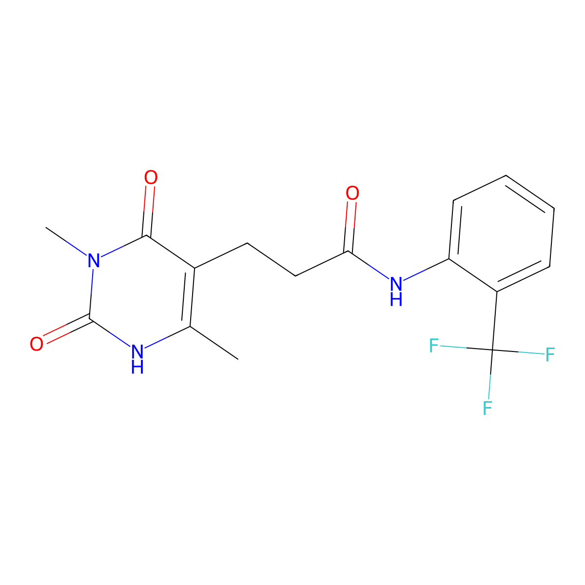 3-(3,6-dimethyl-2,4-dioxo-1,2,3,4-tetrahydropyrimidin-5-yl)-N-(2-(trifluoromethyl)phenyl)propanamide molecular structure, CAS 1171383-42-8