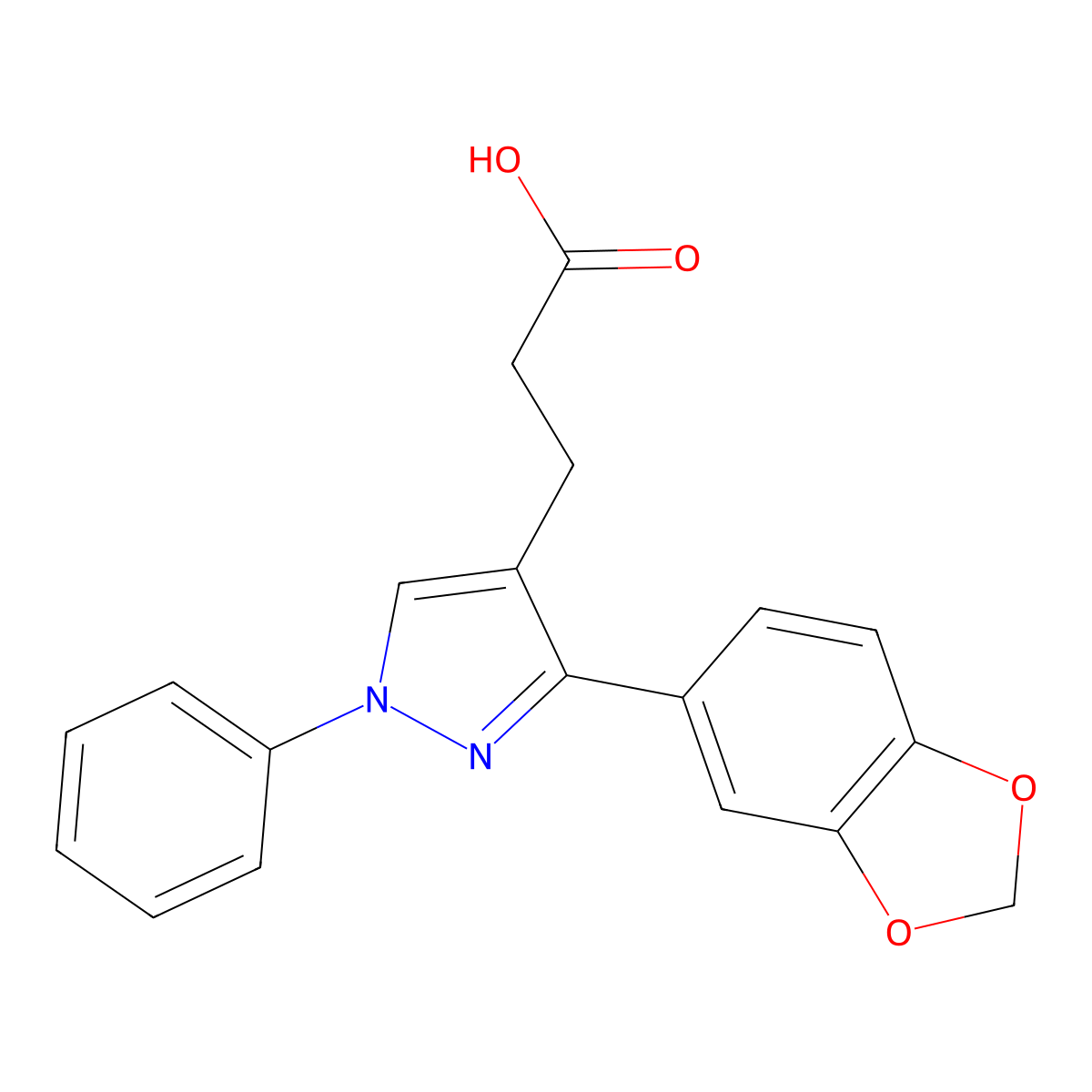 3-[3-(1,3-benzodioxol-5-yl)-1-phenyl-1H-pyrazol-4-yl]propanoic acid molecular structure, CAS 1171384-62-5
