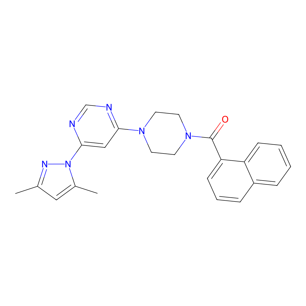 (4-(6-(3,5-dimethyl-1H-pyrazol-1-yl)pyrimidin-4-yl)piperazin-1-yl)(naphthalen-1-yl)methanone molecular structure, CAS 1171385-58-2