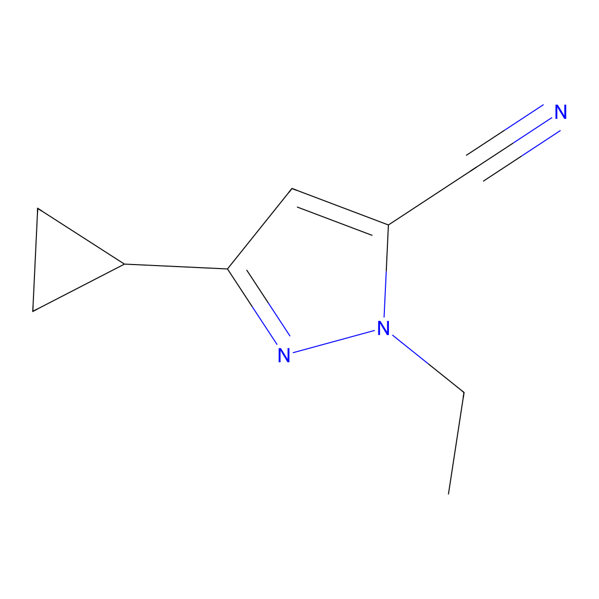 3-cyclopropyl-1-ethyl-1H-pyrazole-5-carbonitrile molecular structure, CAS 1171385-67-3