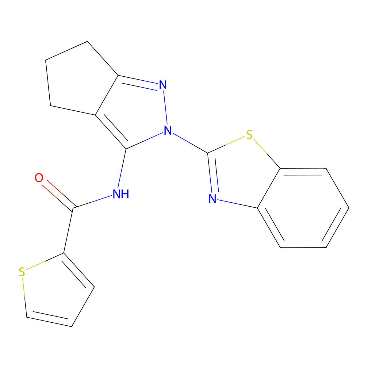 N-(2-(benzo[d]thiazol-2-yl)-2,4,5,6-tetrahydrocyclopenta[c]pyrazol-3-yl)thiophene-2-carboxamide molecular structure, CAS 1171386-71-2