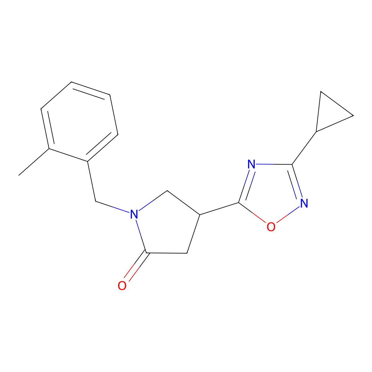 4-(3-Cyclopropyl-1,2,4-oxadiazol-5-yl)-1-[(2-methylphenyl)methyl]pyrrolidin-2-one molecular structure, CAS 1171389-19-7