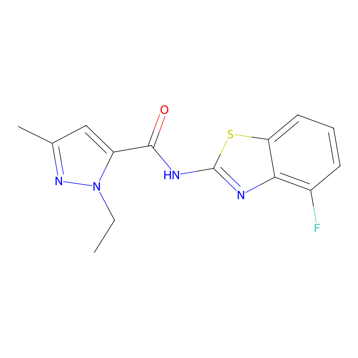1-ethyl-N-(4-fluorobenzo[d]thiazol-2-yl)-3-methyl-1H-pyrazole-5-carboxamide molecular structure, CAS 1171390-10-5