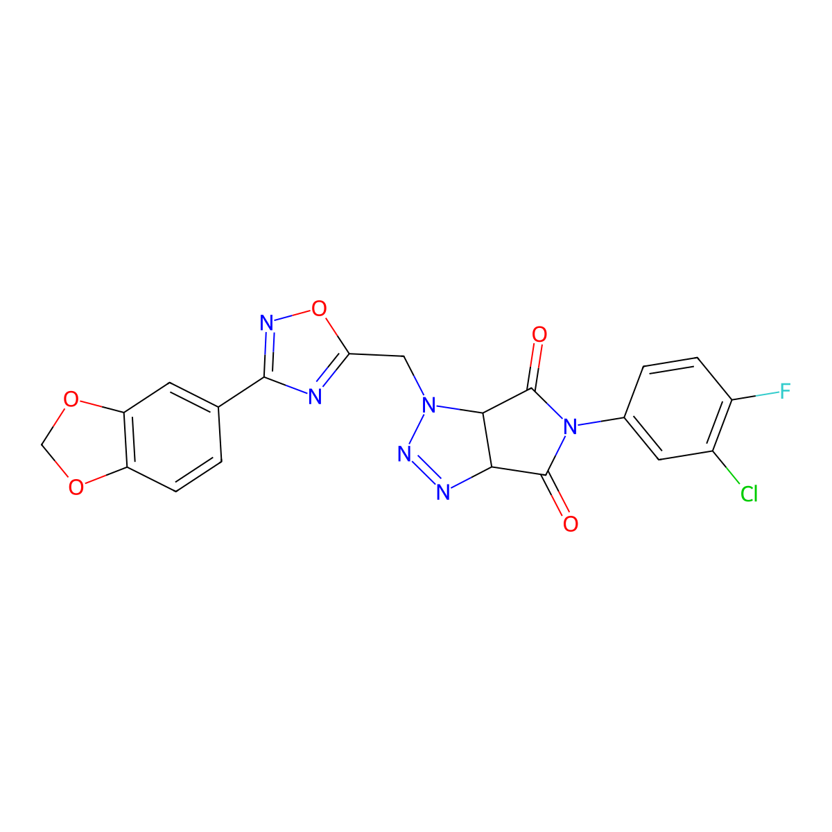 1-((3-(benzo[d][1,3]dioxol-5-yl)-1,2,4-oxadiazol-5-yl)methyl)-5-(3-chloro-4-fluorophenyl)-1,6a-dihydropyrrolo[3,4-d][1,2,3]triazole-4,6(3aH,5H)-dione molecular structure, CAS 1171390-94-5