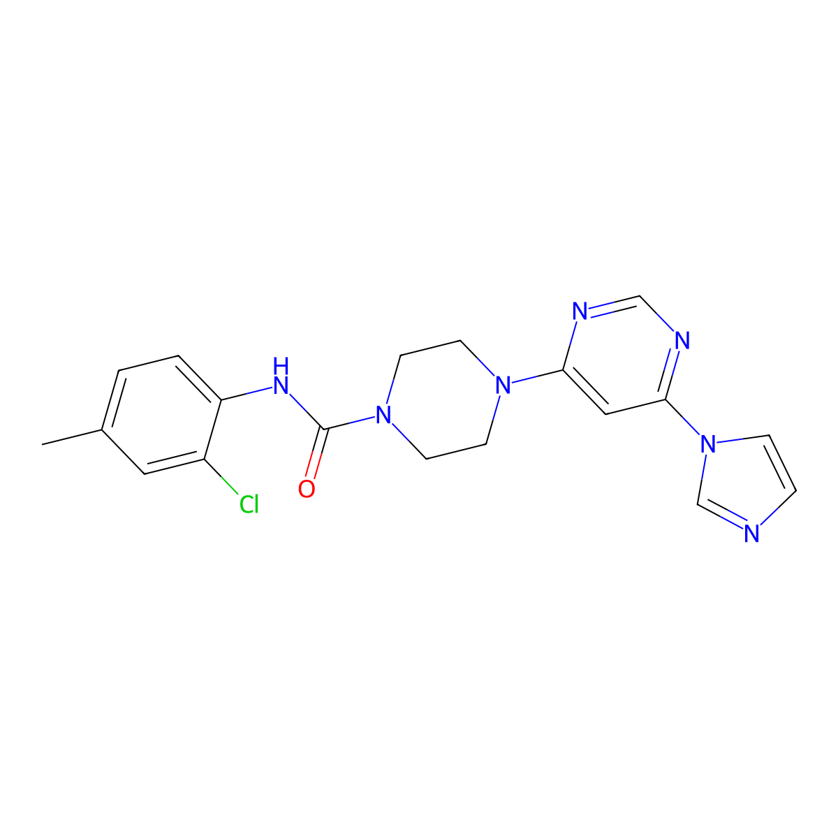 4-(6-(1H-imidazol-1-yl)pyrimidin-4-yl)-N-(2-chloro-4-methylphenyl)piperazine-1-carboxamide molecular structure, CAS 1171392-60-1