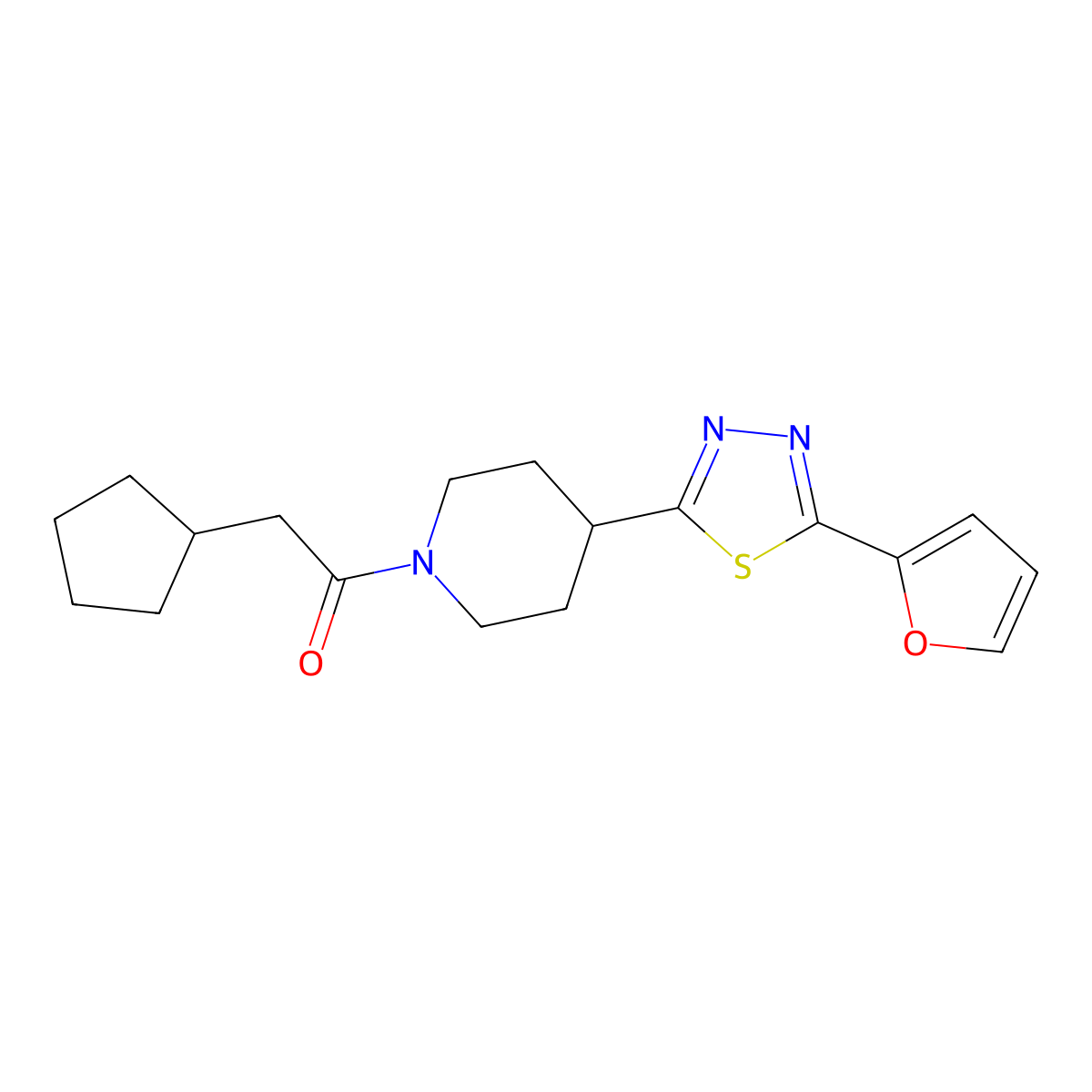 2-Cyclopentyl-1-(4-(5-(furan-2-yl)-1,3,4-thiadiazol-2-yl)piperidin-1-yl)ethanone molecular structure, CAS 1171394-45-8