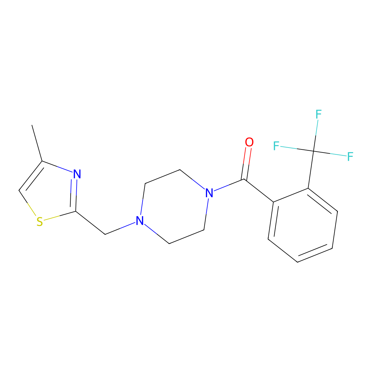 (4-((4-Methylthiazol-2-yl)methyl)piperazin-1-yl)(2-(trifluoromethyl)phenyl)methanone molecular structure, CAS 1171396-59-0