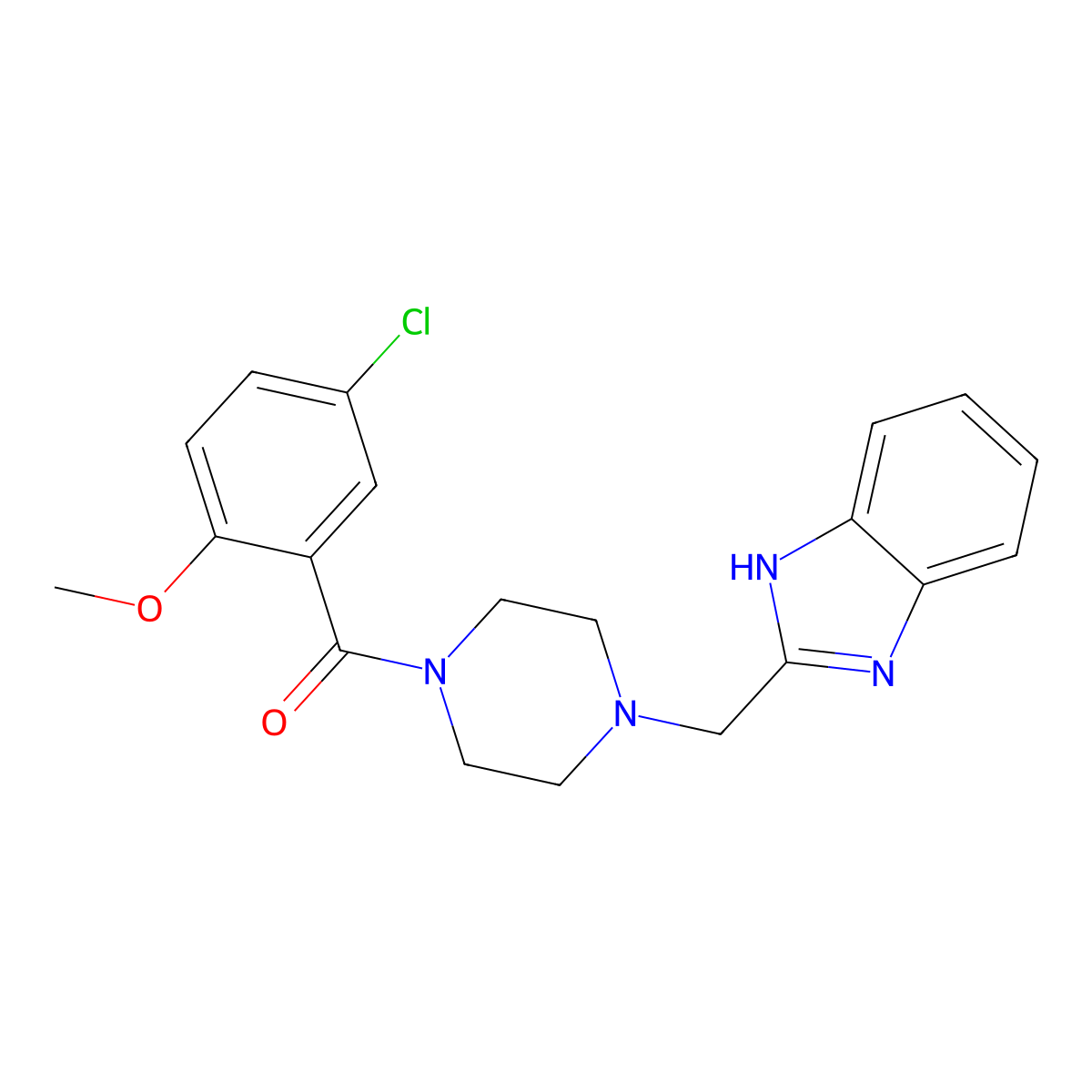 (4-((1H-benzo[d]imidazol-2-yl)methyl)piperazin-1-yl)(5-chloro-2-methoxyphenyl)methanone molecular structure, CAS 1171396-79-4
