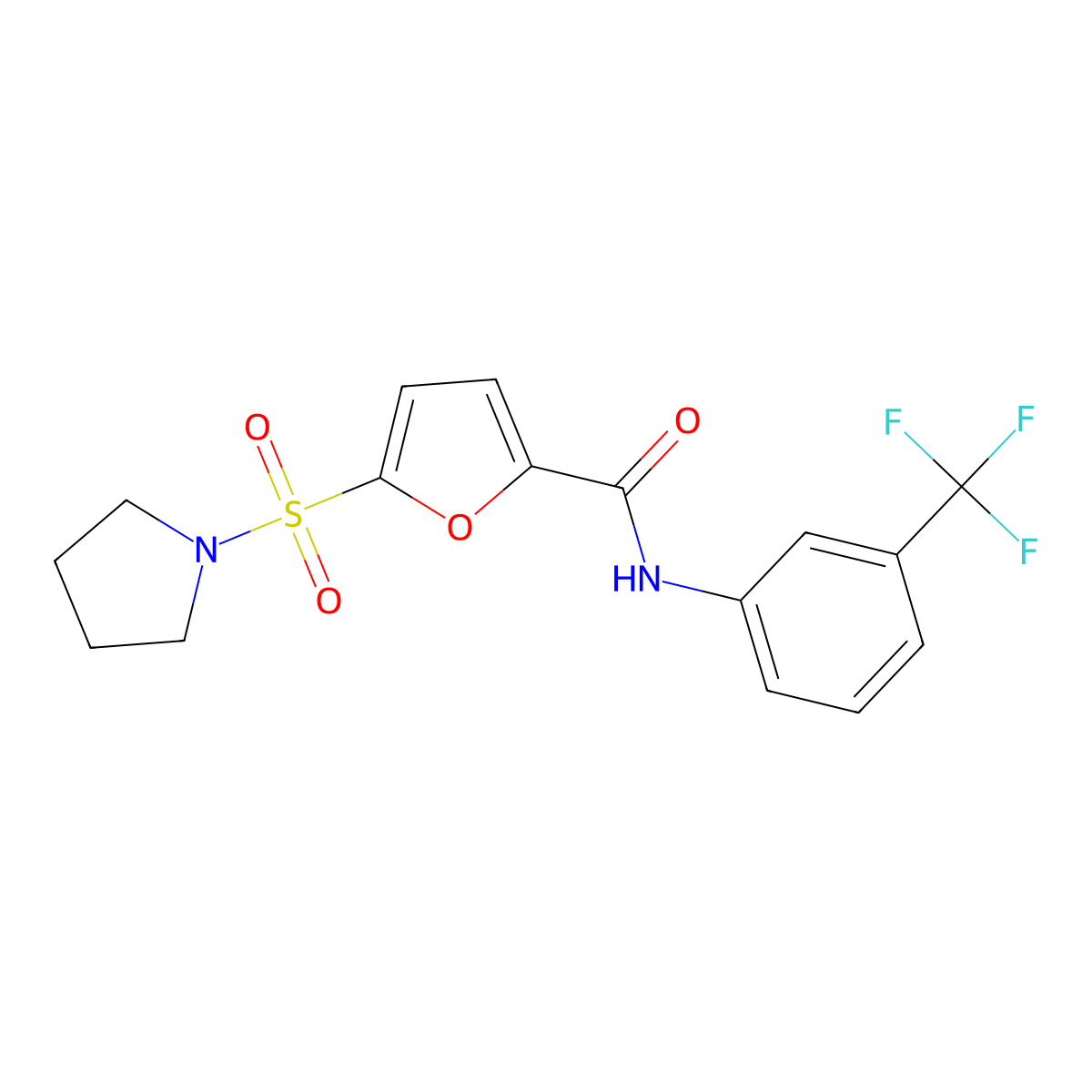 5-(pyrrolidin-1-ylsulfonyl)-N-(3-(trifluoromethyl)phenyl)furan-2-carboxamide molecular structure, CAS 1171397-33-3