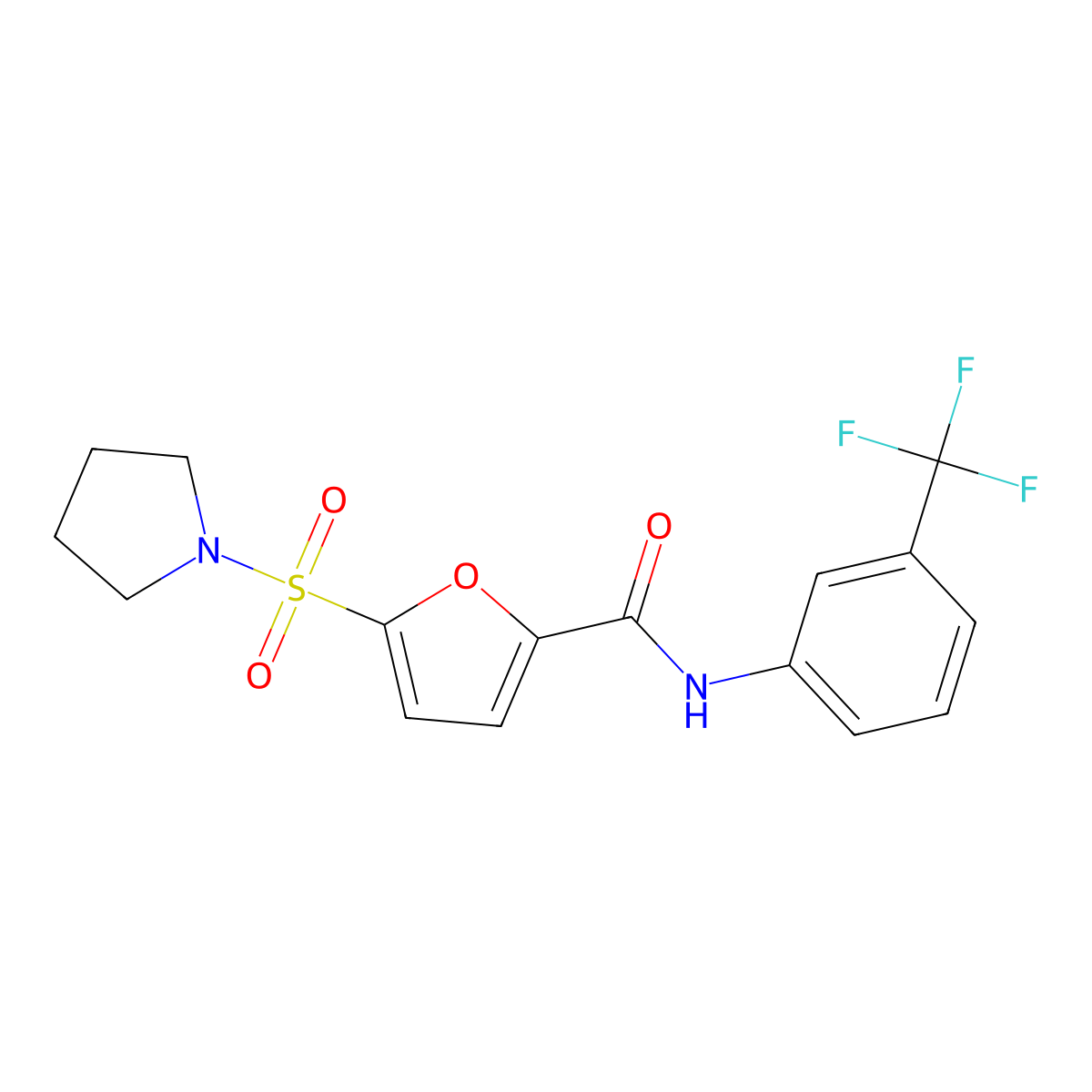5-(pyrrolidin-1-ylsulfonyl)-N-(3-(trifluoromethyl)phenyl)furan-2-carboxamide molecular structure, CAS 1171397-33-3