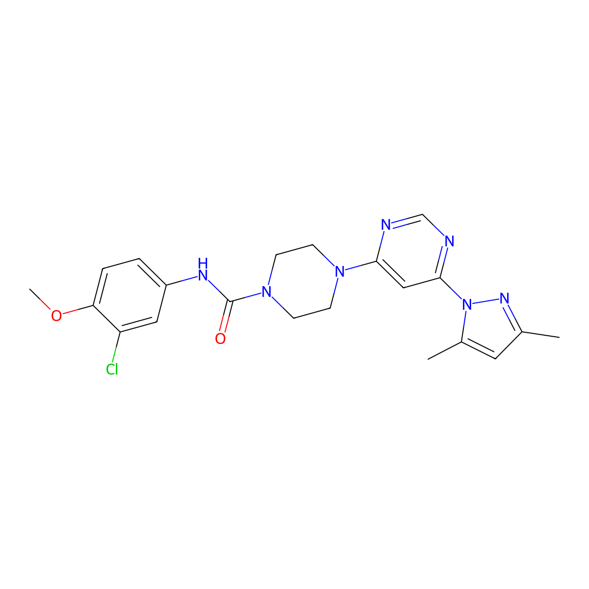 N-(3-chloro-4-methoxyphenyl)-4-(6-(3,5-dimethyl-1H-pyrazol-1-yl)pyrimidin-4-yl)piperazine-1-carboxamide molecular structure, CAS 1171397-54-8