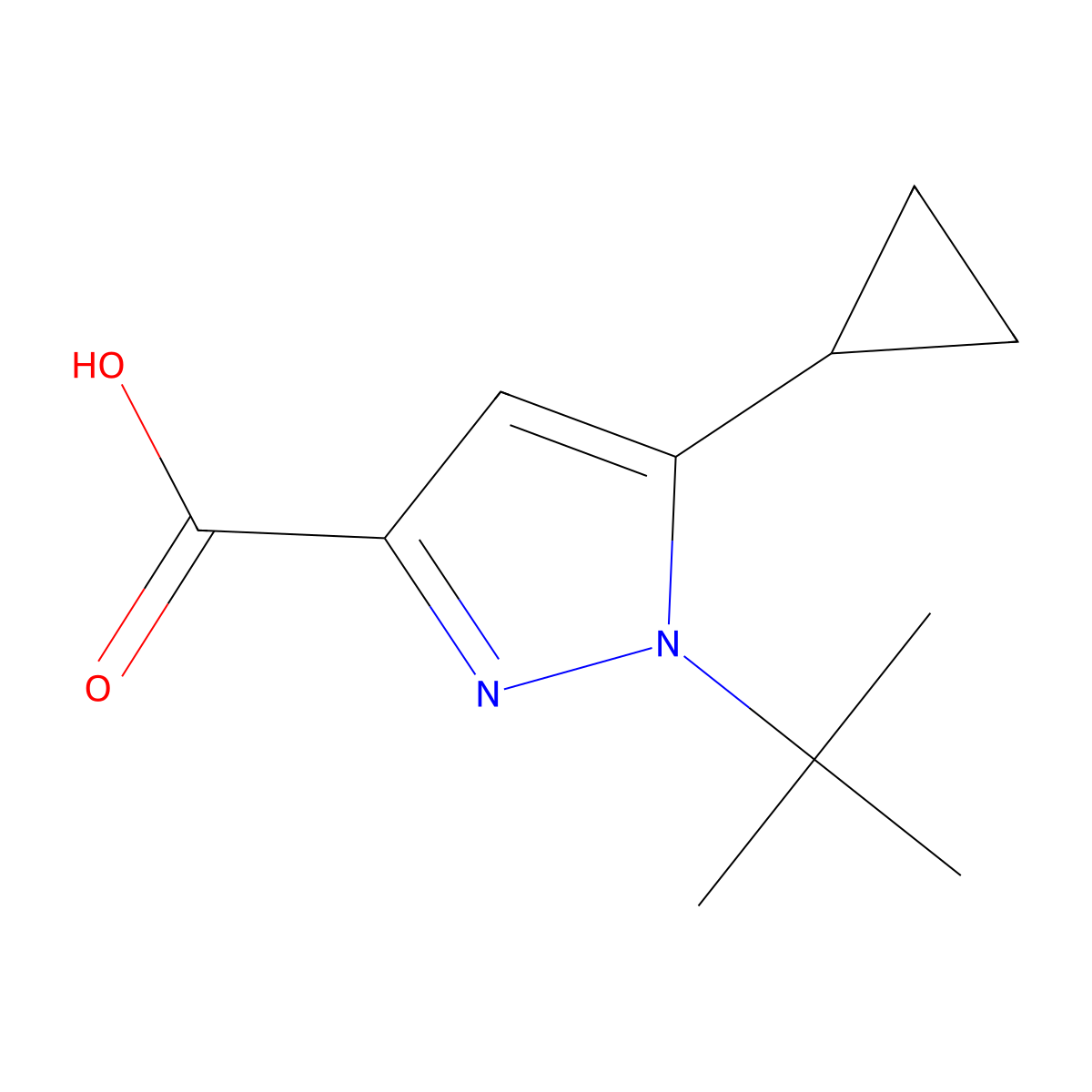 1-tert-butyl-5-cyclopropyl-1H-pyrazole-3-carboxylic acid molecular structure, CAS 1171398-63-2