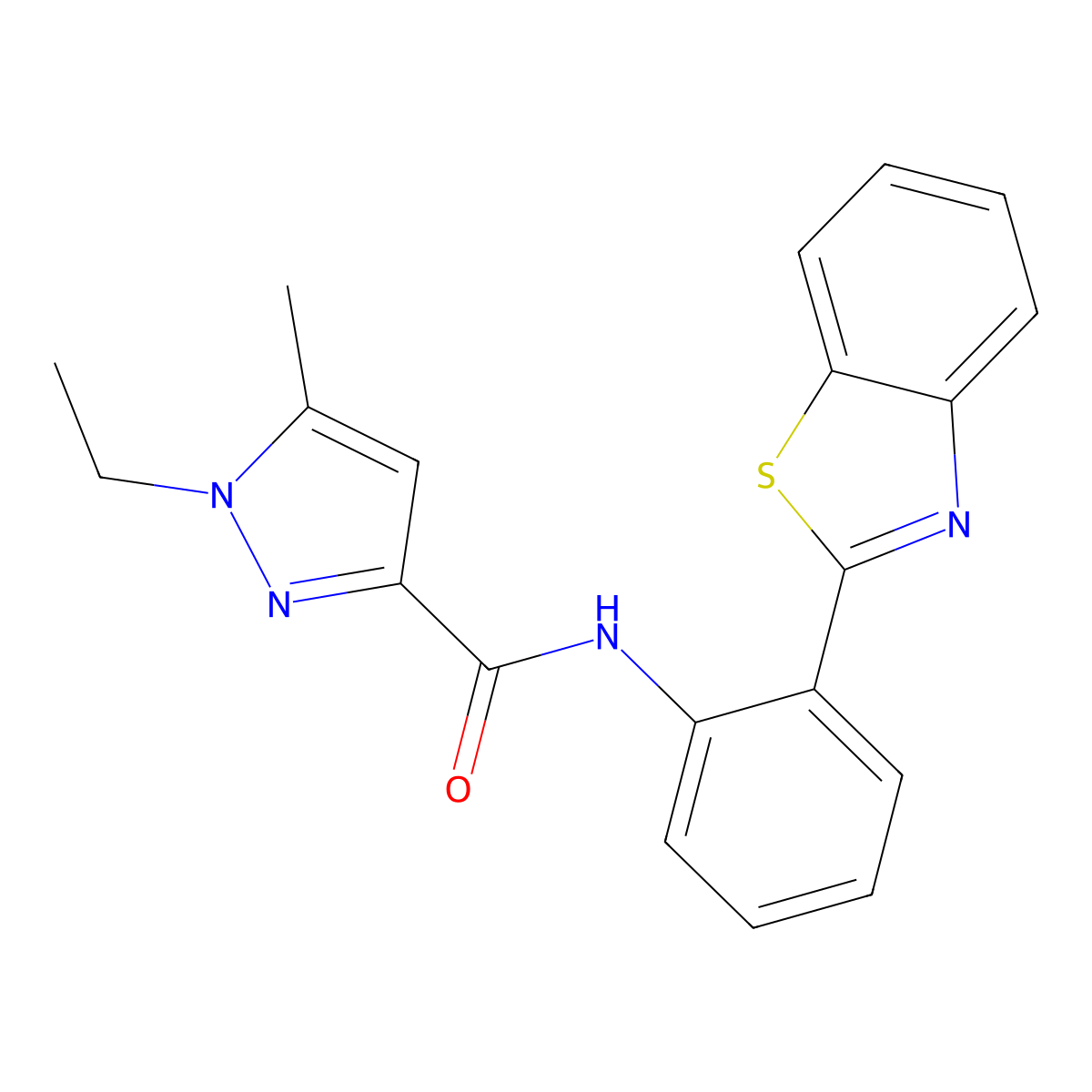 N-(2-(benzo[d]thiazol-2-yl)phenyl)-1-ethyl-5-methyl-1H-pyrazole-3-carboxamide molecular structure, CAS 1171398-65-4