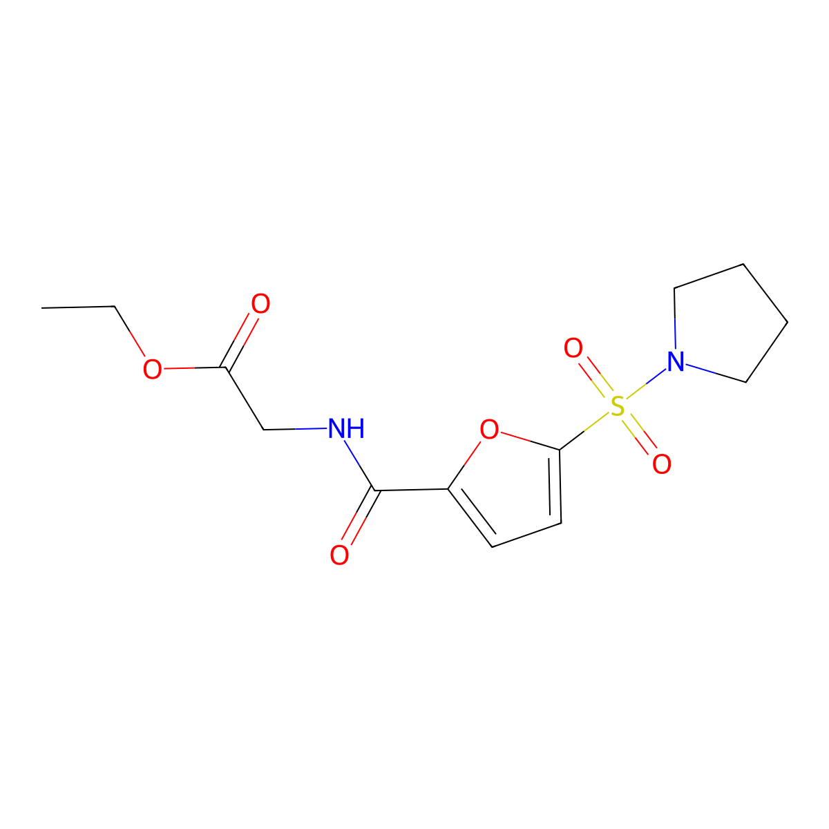 Ethyl 2-(5-(pyrrolidin-1-ylsulfonyl)furan-2-carboxamido)acetate molecular structure, CAS 1171399-47-5